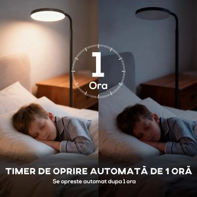 HOMCOM Lampă de Podea LED cu Cap Rotativ la 350° și Telecomandă Magnetică, Reglaj Continuu 3000K-6500K, Negru | Aosom Romania