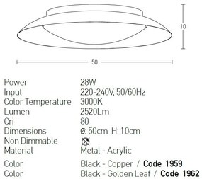 Plafoniera LED design modern Celil negru, cupru 50cm
