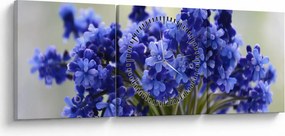 Tablou buchet cu flori albastre (cu ceas) (90x30 cm)
