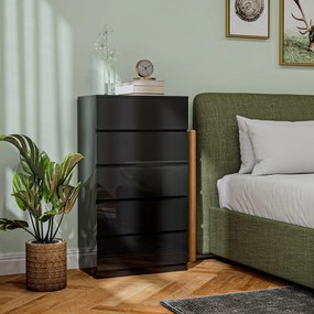 HOMCOM Comodă cu 5 Sertare din Lemn, pentru Dormitor, Design Modern și Multifuncțional, 55x34x100 cm, Negru | Aosom Romania