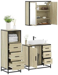 vidaXL Set mobilier de baie, 3 piese, stejar sonoma, lemn prelucrat