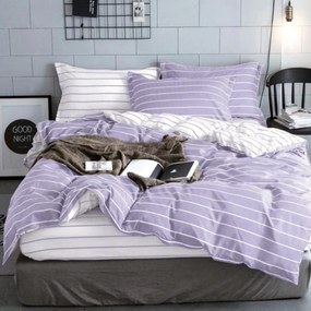 Lenjerie de pat cu elastic, policoton, pat 2 persoane, alb / lila, 4 piese, E-34
