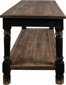 Masă de prezentare shabby chic din lemn, natur, cu raft inferior și picioare strunjite, finisaj negru antichizat, 85 x 180 x 70 cm, „Clarisse”