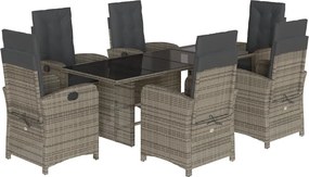 vidaXL Set mobilier de grădină cu perne, 7 piese, gri, poliratan