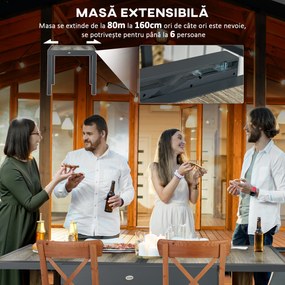 Outsunny Masă de Grădină Extensibilă 80/160x80x75 cm, Masă de Dining pentru 6 Persoane Dreptunghiulară din Aluminiu cu Blat din Plastic, pentru Terasă, Balcon și Exterior, Bej | Aosom Romania