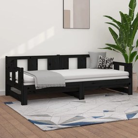820286 vidaXL Pat extensibil de zi, negru, 2x(90x200) cm, lemn masiv pin