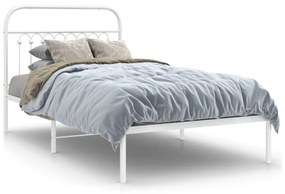 376643 vidaXL Cadru de pat metalic cu tăblie, alb, 100x190 cm
