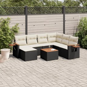 vidaXL Set mobilier de grădină cu perne, 8 piese, negru, poliratan