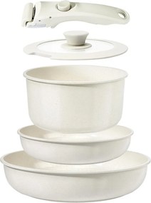 Set oale și tigăi cu mâner detașabil Goldmann GM-1005, 5 piese, Inducție, Finisaj marmură, Bej