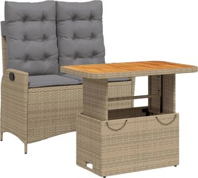 vidaXL Set mobilier de grădină, 2 piese, cu perne, bej, poliratan