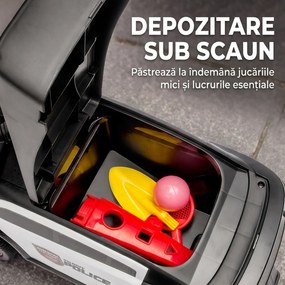 AIYAPLAY Mașinuță Ride-on Copii 18-36 Luni, Model Poliție, Muzică, Spațiu Sub Scaun, Negru | Aosom Romania