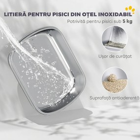 PawHut Litieră închisă pentru pisici L din oțel inoxidabil, cu mâner, lopățică și plic deodorant, anti-risipire, albă | Aosom Romania