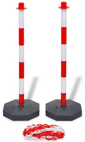 Set stalp semnalizare trafic, cu lant din plastic, 10 m 2, Rosu