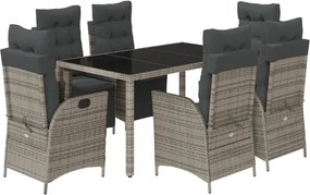 vidaXL Set mobilier de grădină cu perne, 7 piese, gri, poliratan