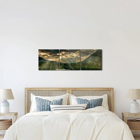Tablou cu lac și soarele translucid (cu ceas) (90x30 cm)