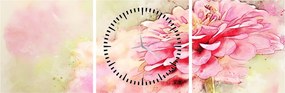 Tablou - Floare roz, aquarel (cu ceas) (90x30 cm)