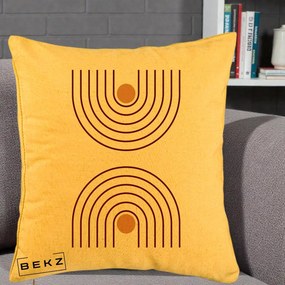 Perna Decorativa Geometric Boho Arc, 40x40 cm, Galben, Husa Detasabila, Perna Inclusa, BEKZ®