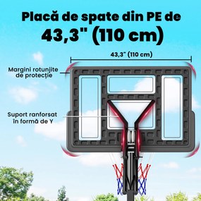SPORTNOW Coș de Baschet Reglabil 235-305cm, Rezistent la Impact, Negru | Aosom Romania