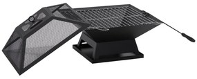 Outsunny Grătar 45 x 45 x 34cm din oțel inoxidabil cu protectie împotriva scânteilor și cârlig pentru grătar pentru grădină, balcon, BBQ camping negru | Aosom Romania