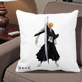 Perna Personalizata Bleach Ichigo Kurosaki Zangetsu, 40x40 cm, Alba Mata, Husa Detasabila, Perna Inclusa, BEKZ®