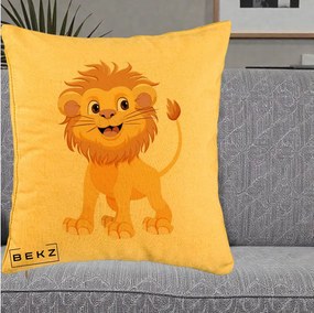 Perna Decorativa Pui de Leu Kawaii, 40x40 cm, Galben, Husa Detasabila, Perna Inclusa, BEKZ®