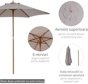Outsunny Umbrelă de Grădină 2.5x2.3m Parasolar cu 6 Nervuri din Lemn și Poliester Crem | Aosom Romania