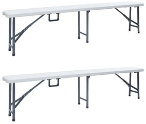 Banci de gradina pliabile, 2 buc., alb, 180 cm, HDPE 2, Alb, 1