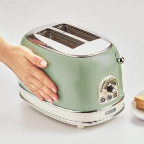 Prajitor de paine Ariete VINTAGE 0155/04, 810W, 2 felii, 3 functii, 6 trepte, Tava firimituri detasabila, Verde