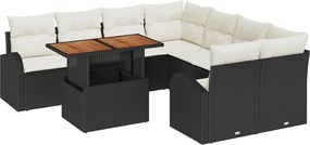 vidaXL Set de canapele pentru grădină 9 pcs Negru Rattan poli