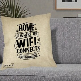 Perna Decorativa Home Is Where WiFi Connects, 40x40 cm, Crem, Husa Detasabila, Perna Inclusa, BEKZ®