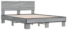 3280215 vidaXL Cadru de pat, gri sonoma, 140x190 cm, lemn prelucrat și metal