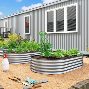 Outsunny Set de 2 jardiniere înălțate din oțel galvanizat kit paturi de grădină margine cauciuc 152 x 91 x 30 cm argintiu | Aosom Romania