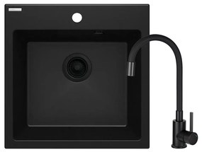 Chiuvetă de bucătărie Deante ZQJNN103 EVORA 50x50 cm + baterie de chiuvetă granit/negru