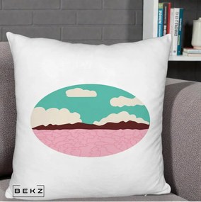 Perna Decorativa Peisaj Desert Oval Pastel, 40x40 cm, Alb Pufos, Husa Detasabila, Perna Inclusa, BEKZ®