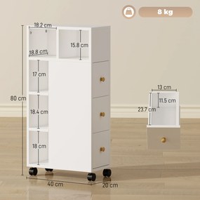 HOMCOM Unitate de Stocare pentru Baie Slim cu Roți - Alb | Aosom Romania