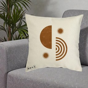 Perna Decorativa Boho Sun si Spirala, 40x40 cm, Ecru, Husa Detasabila, Perna Inclusa, BEKZ®