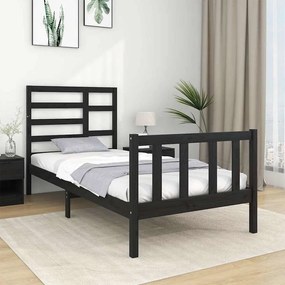 vidaXL Cadru de pat mic single, negru, 75x190 cm, lemn masiv