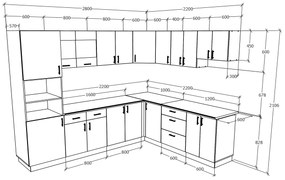 Set haaus V36, Stejar Sonoma Inchis/Alb, Blat Thermo 28 mm, L 280 x 220 cm