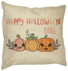 Perna Decorativa cu motiv Dovleac si Text de Halloween, Multicolor, 40x40 cm, Husa Detasabila, Burduf