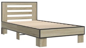 845653 vidaXL Cadru de pat, stejar sonoma, 90x200 cm, lemn prelucrat și metal