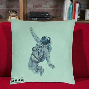 Perna Decorativa Astronaut Acuarela Zbor, 40x40 cm, Verde Menta, Husa Detasabila, Perna Inclusa, BEKZ®