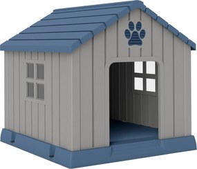 PawHut Căsuță pentru Câini din Plastic pentru Exterior, Impermeabilă, pentru Câini de Talie Medie cu Bază Ridicată, Ferestre și Acoperiș pentru Grădină, Patio, Terasă, Casă și Interior, 85x79x82 cm, Gri | Aosom Romania