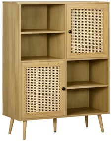 HOMCOM Bufet mobilier de depozitare dulap înalt aspect lemn și răchită design 2 uși - dim. 90L x 32,5l x 120Î cm | Aosom Romania