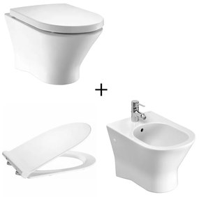 Set vas wc suspendat Roca Nexo rimless cu capac softclose slim si bideu alb