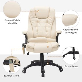 HOMCOM scaun de birou directorial, cu masaj, inaltime reglabila 62x68x111-121cm Bej | AOSOM RO