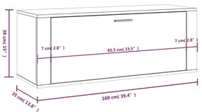 Pantofar de perete, gri sonoma, 100x35x38 cm, lemn prelucrat 1, sonoma gri