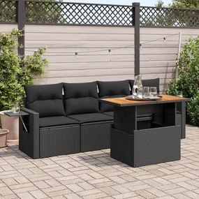 3327093 vidaXL Set mobilier de grădină cu perne, 5 piese, negru, poliratan