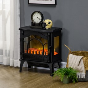 HOMCOM Șemineu Electric 1000W/2000W cu Temperatură Reglabilă Protecție la Supraincălzire 55x31x58 cm Negru | Aosom Romania