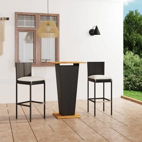 3064856 vidaXL Set mobilier bar de grădină cu perne, 3 piese, negru, poliratan