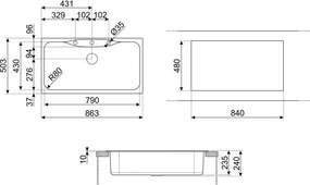 Chiuvetă de bucătărie Smeg LSEG860P, 86 cm, material rezistent la zgârieturi, ușor de curățat, crem